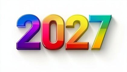 Colorful Isolated Numbers Representing the Year 2027 on a White Background for Future Planning