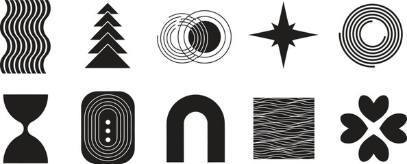 Collection of various black geometric shapes and icons