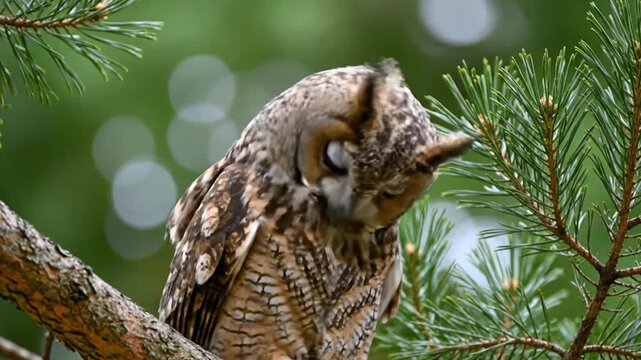 Great Grey Owl Perched on Tree Branch.