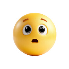 Surprised Yellow Emoji Ball with Wide Eyes and Open Mouth on White Background