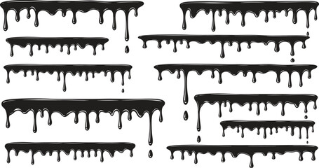 Dripping black paint horizontal lines and drips