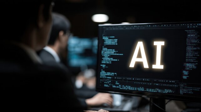 Autonomous AI agents performing real-time system audit and cybersecurity monitoring in dark operations room