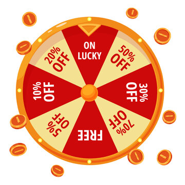 Fortune wheel discount. Spin to win voucher or coupon in store, online shopping game for customers. Ecommerce, marketing elements, nowaday vector banner