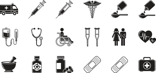 Medical icons and symbols used in healthcare settings