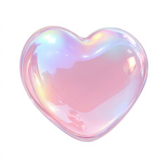 Iridescent Heart Shape Bubble in Soft Pink and Light Blue Colors on White Background