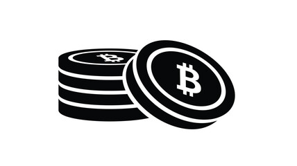 stacked bitcoin coins illustration with a prominent b logo silhouette © DELRUBA