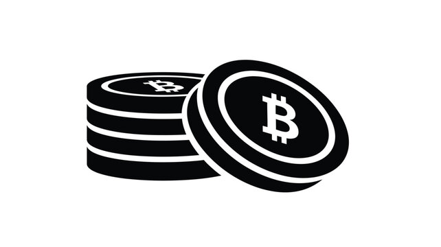stacked bitcoin coins illustration with a prominent b logo silhouette