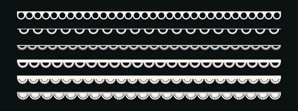 Delicate lace trim with scalloped edges and crochet patterns creates elegant borders for vintage textile designs and decorative embroidery projects