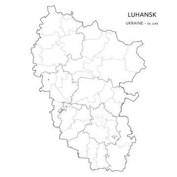 Vector Map of Luhansk Oblast De Jure with Administrative Subdivisions of Raions (Districts), Hromadas (Communities), and Urban Raions (City Districts) of Luhansk - Ukraine 2026
