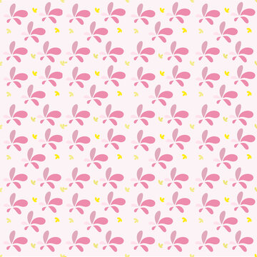 Seamless Pink Floral Pattern with Minimalist Leaf Sprouts
