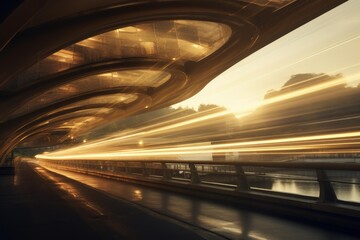 Fototapeta premium Abstract light trails creating speed and motion under a futuristic overhead structure