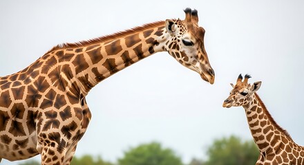 Giraffe Mother and Calf Interaction Scene.