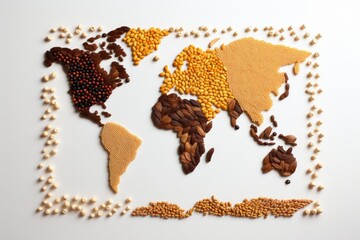 Naklejka premium World map forming from various grains and seeds symbolizing global food supply