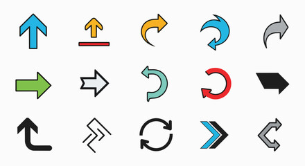 Modern flat design arrow icons for interface navigation direction symbol UI UX web app process update