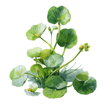 Frogbit, watercolor vector, isolated on a white background.