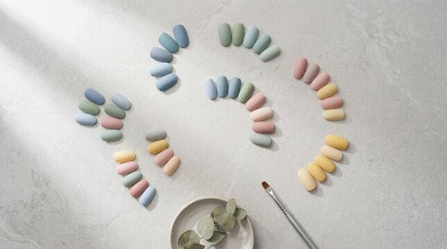 Aesthetic collection of pastel nail art tips with greenery