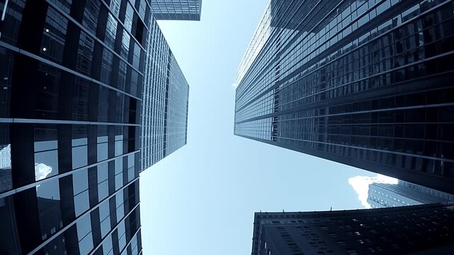 Modern city skyscraper office building with glass windows and reflections in downtown urban skyline