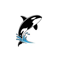 Majestic orca jumping out of ocean waves in dynamic motion