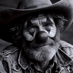 A portrait of a rodeo clown, Ai generated image
