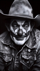 A portrait of a rodeo clown, Ai generated image