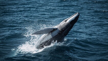 Fototapeta premium Humpback Whale Breaches the Surface of the Ocean During Daytime in Warm Waters