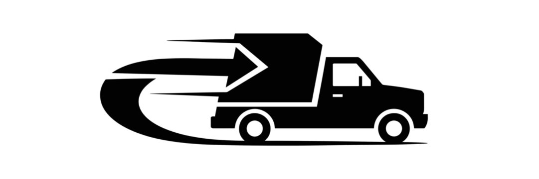 Minimalist pickup truck vector logo in black and white - Suitable for local hauling, junk removal, or small business transport identity.