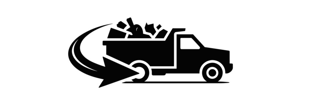 Moving truck silhouette with motion arrow logo - Perfect for junk removal, logistics services, or delivery company branding.