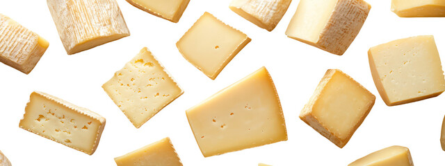 Various shapes of cheese on transparent background