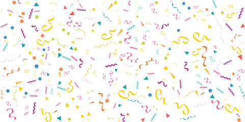 Confetti background with colorful party streamers vector illustration for birthday celebration festive holiday and joyful anniversary event decor isolated on transparent background.