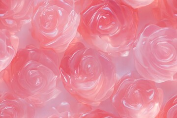 Obraz premium Pink rose shaped food texture close up. Sweet floral dessert seamless pattern. Confectionery background for packaging design, food and beverage concept.
