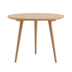 Modern minimalist round wooden side table with tripod legs isolated on transparent background