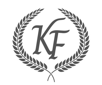 Initial letter K and F, KF monogram logo design with laurel wreath. Luxury calligraphy font.