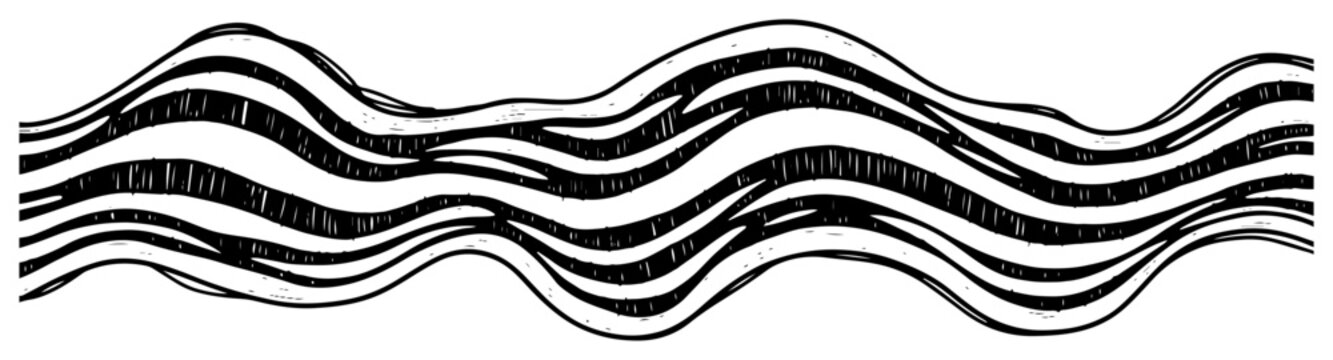 Abstract wavy lines pattern forming a hand drawn horizontal fluid border