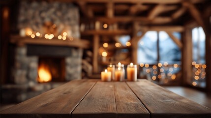 Naklejka premium Cozy Cabin with Candles and Warm Lighting