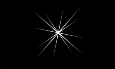 Bright White Starburst Light with Sharp Radiant Rays on Black Background