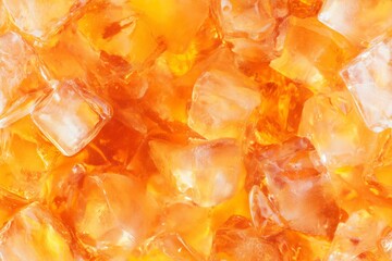 Naklejka premium Close up iced tea texture. Delicious cold orange beverage with ice cube. Refreshing liquid pattern background. Summer drink concept.