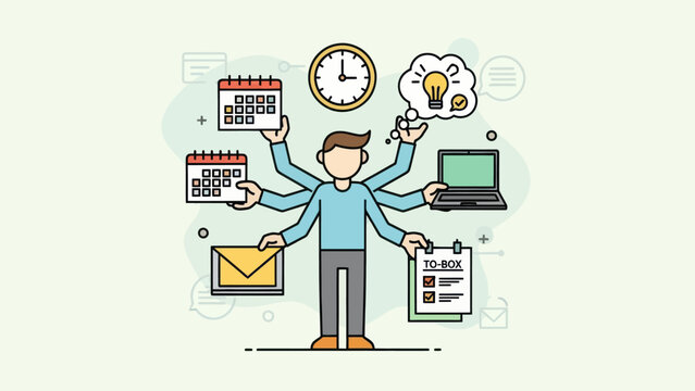 Multitasking Person Juggling Tasks and Time Management.