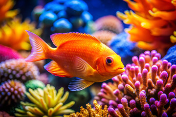 Obraz premium Underwater Close-Up of Tropical Fish in Reef Habitat.