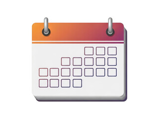 A close-up view of a calendar with a red and orange color scheme. isolated on transparent background