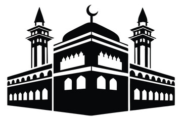Fototapeta premium kaaba in makkah silhouette line art vector illustration
