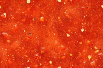Fototapeta na wymiar Red chili sauce full frame seamless pattern. Texture of sweet pepper and tomato chutney. Food background for cuisine.