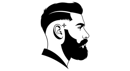 Profile portrait of a stylish man with a well-groomed beard and modern haircut on isolated white background © Joyo