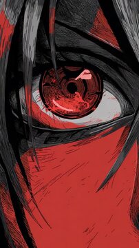 Close up of an Anime Woman with Intense Glowing Red Eyes