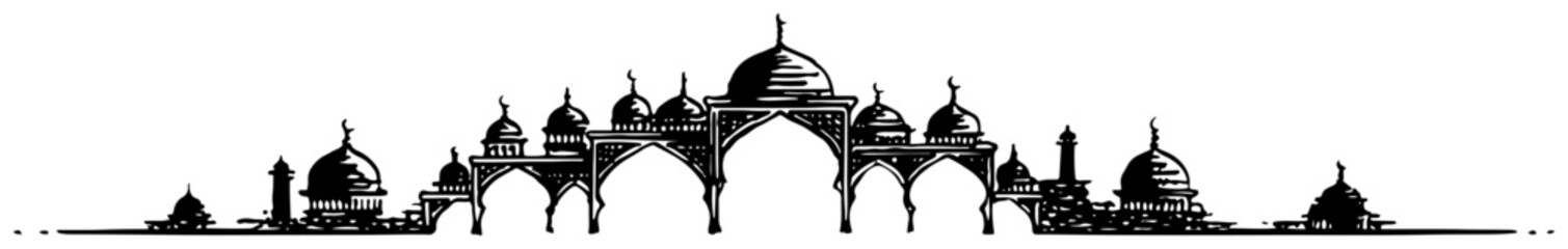 Panoramic horizontal border featuring mosque domes and islamic architecture © AdrianGebert
