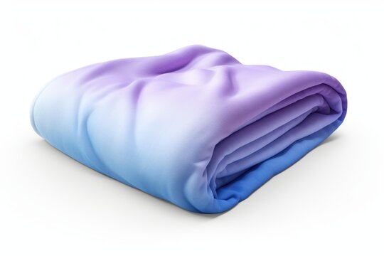 Folded textile blanket displaying a smooth blue and purple color transition