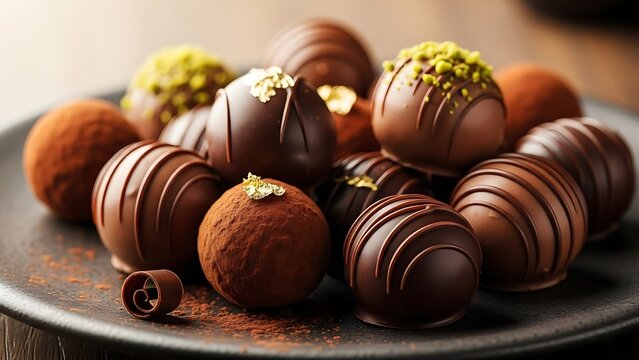 Assorted Chocolate Truffles on a Plate.