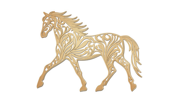 gold-carved horse, a flat vector illustration on a white background, in the style of chinese new year celebration style, with a gold pattern, simple lines, 2d design, clean and smooth edges, a light y