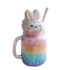 Colorful drink with a bunny topper served in a mason jar with a straw