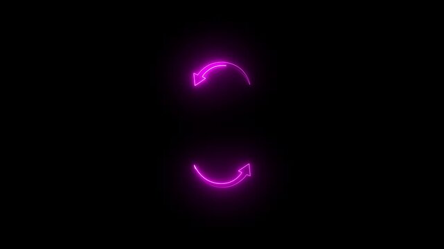 Neon line refresh arrow icon on black background. Abstract beautiful neon refresh and recycle icon animation, Abstract beautiful neon arrow loading icon animation background. 4k video
