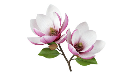 Obraz premium Two Pink and White Magnolia Flowers on a Branch